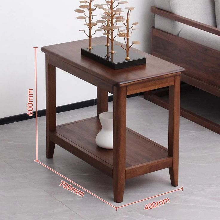 Solid Wood Side Table with Bottom Shelf – Perfect for Sofa or Living Room