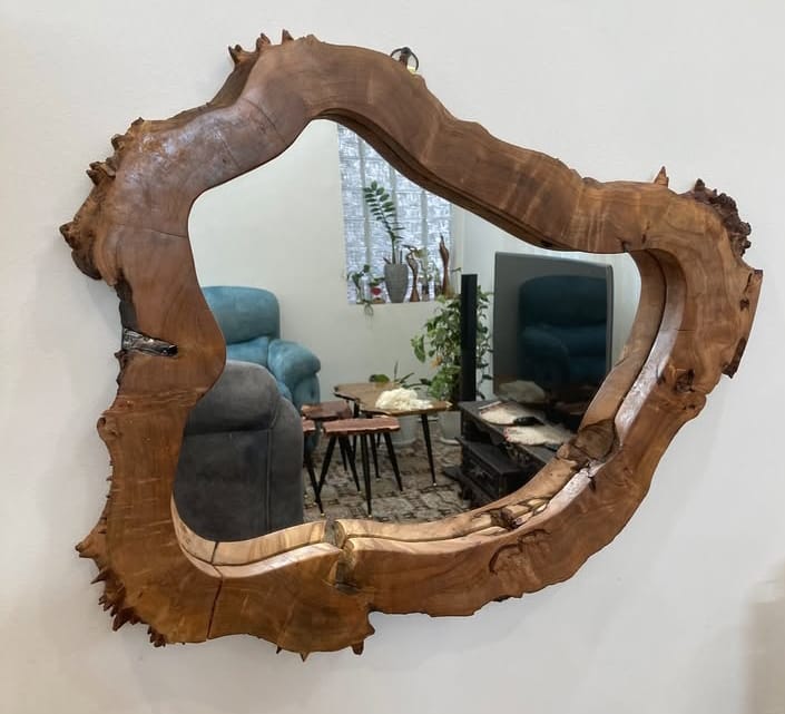 Rustic Wooden Console Table with Matching Carved Mirror – Handcrafted Solid Wood Set