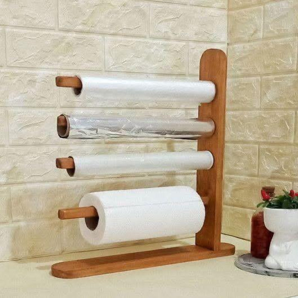4-Tier Wooden Kitchen Roll Holder