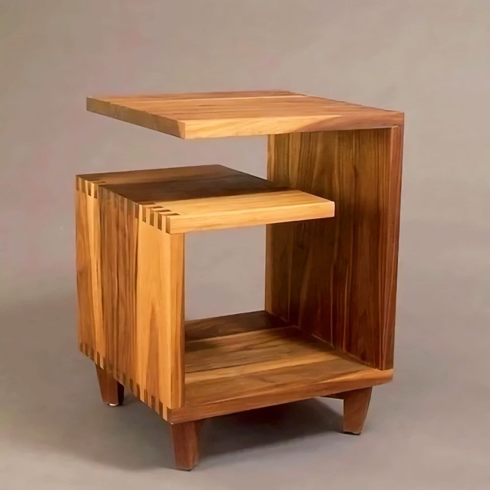 Premium Solid Wood C-Shape Side Table - Modern Bedside & End Table
