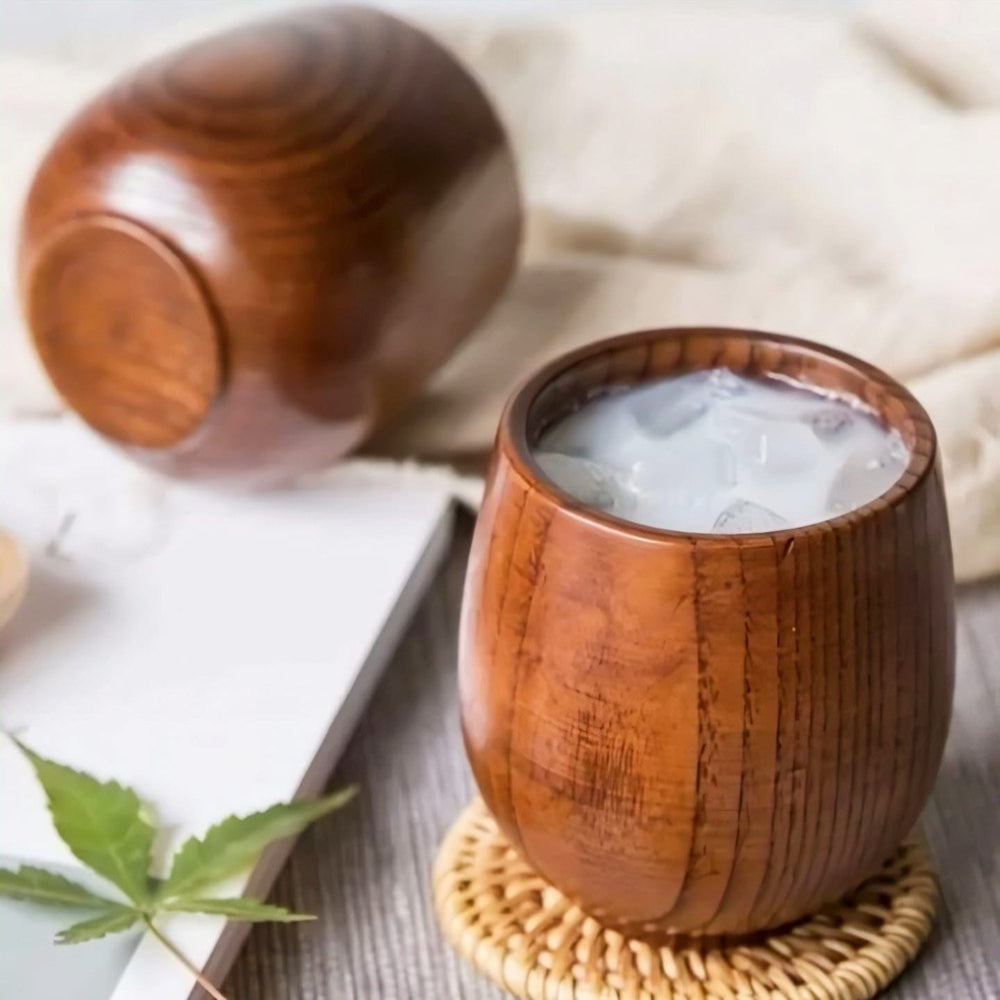 Handcrafted Solid Wood Tea Cup - Natural Grain