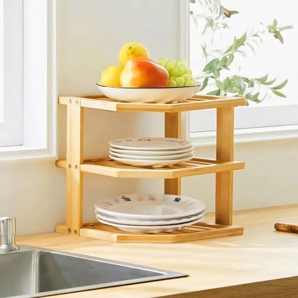 3-Tier Wooden Corner Shelf Rack