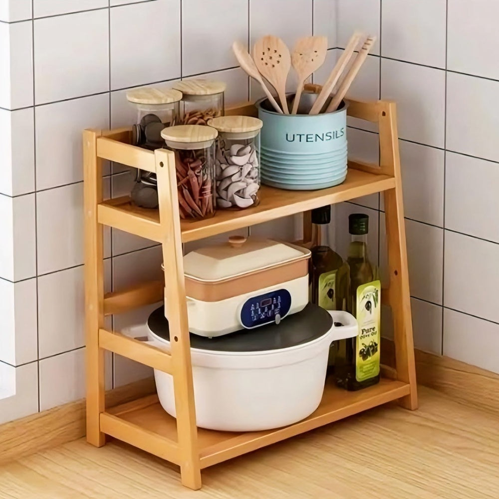 2-Tier Wooden Countertop Storage Rack