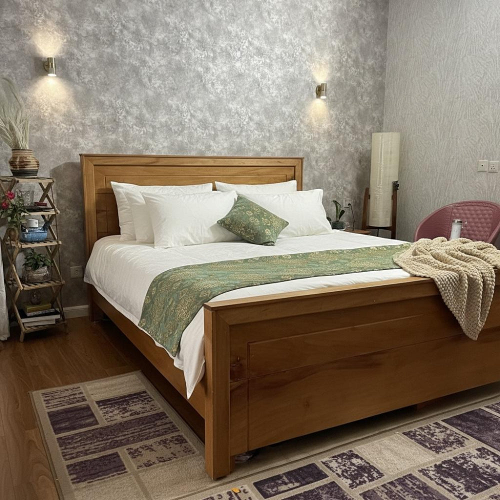 Solid Acacia Wood Panel Bed Frame