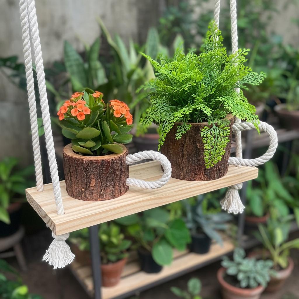 Rustic Handcrafted Wood Log Planter Collection - Mug & Basket Style