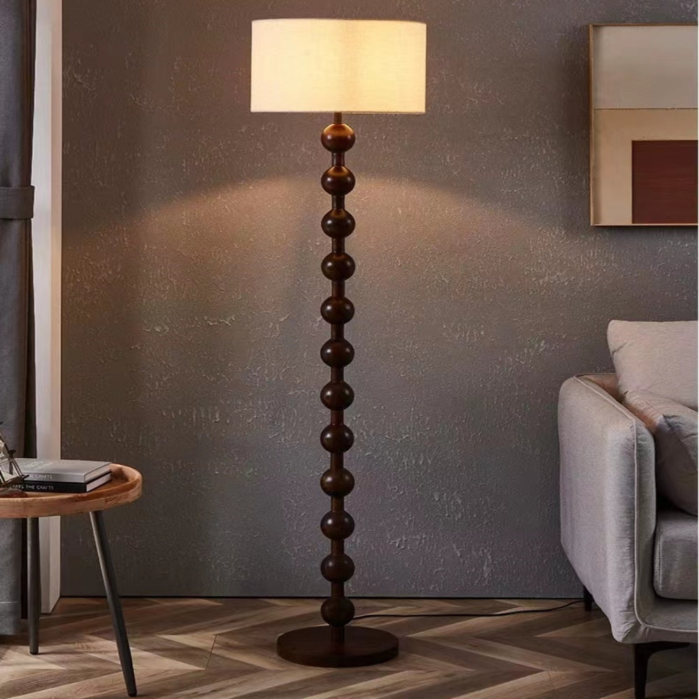 Acacia Brown Wooden Floor Lamp-Ball Design