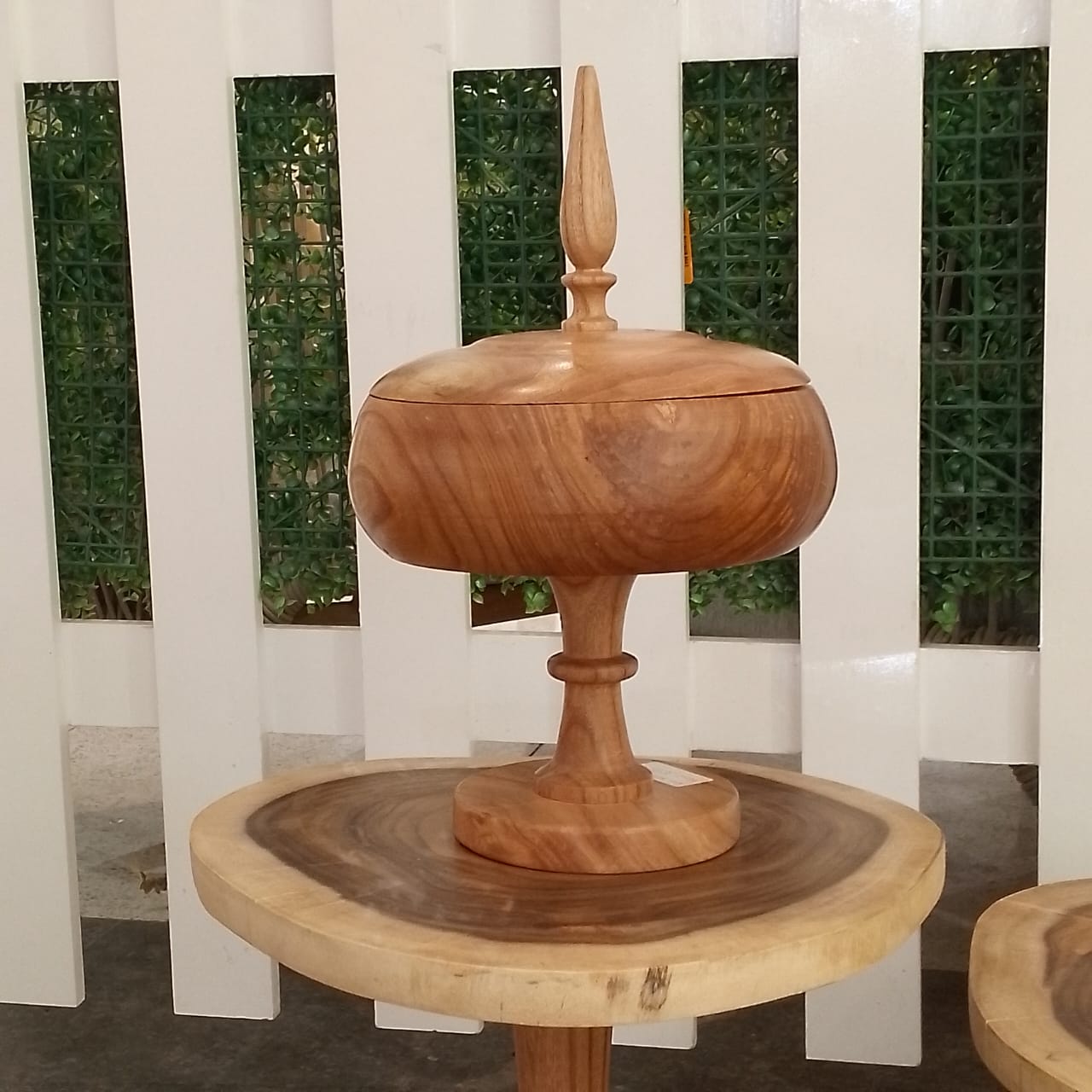 Handcrafted Pedestal Wooden Bowl with Lid – Decorative & Functional Storage