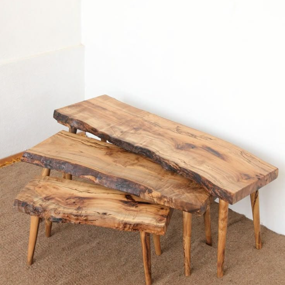 Set of 3 Solid Wood Benches - Handcrafted Rustic Accent Seating for Dining, Entryway & Living Room