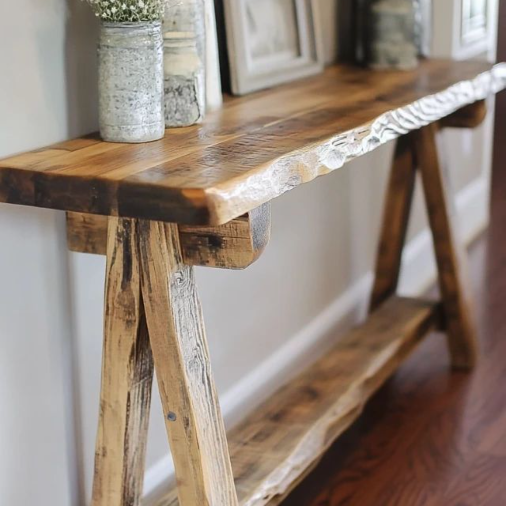 Acacia Wood Console Table with Shaped Base - Rustic Modern Entryway & Living Room Table