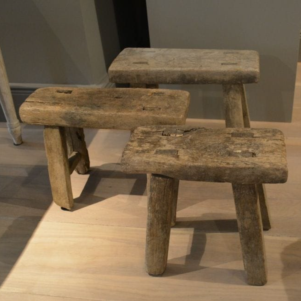 Rustic Wooden Stool Set of 3 – Handcrafted Accent & Utility Stools