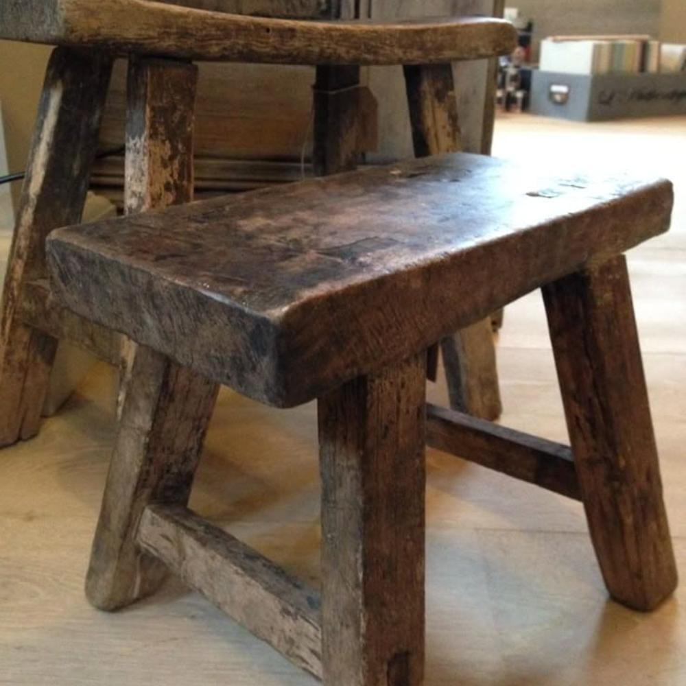 Rustic Wooden Stool Set of 2 – Handcrafted Accent Stools for Home & Patio
