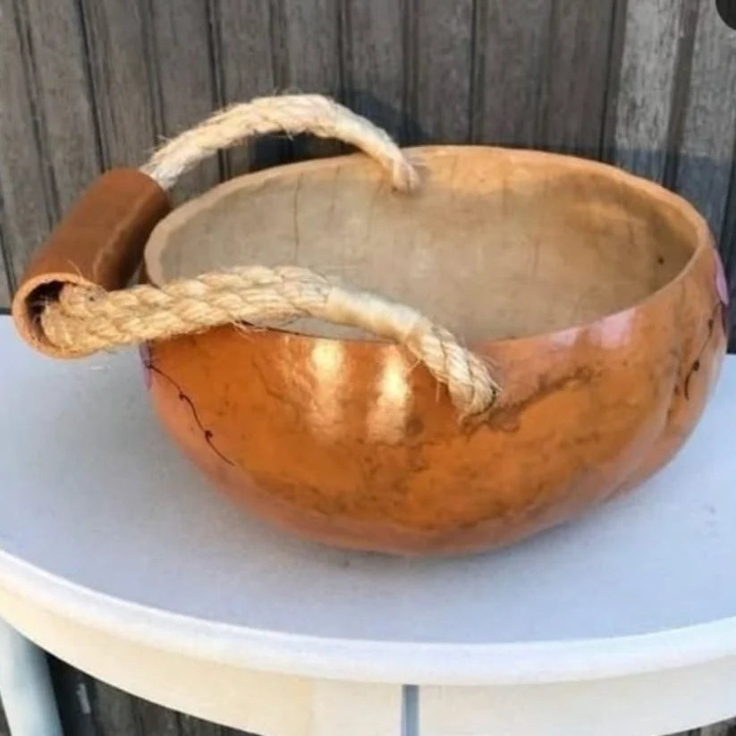 Natural Wood Serving Bowl with Rustic Rope Handle
