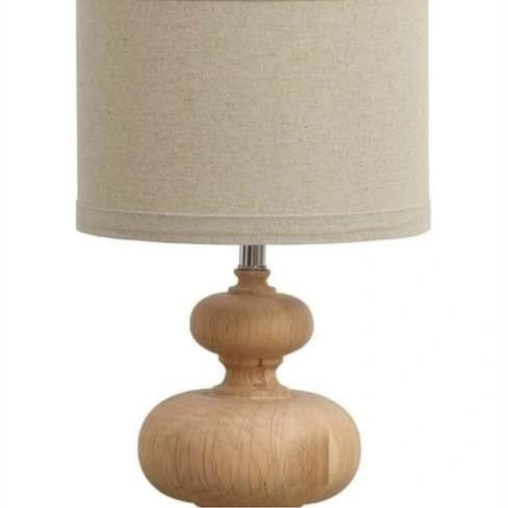 Double Round Acacia Wood Table Lamp