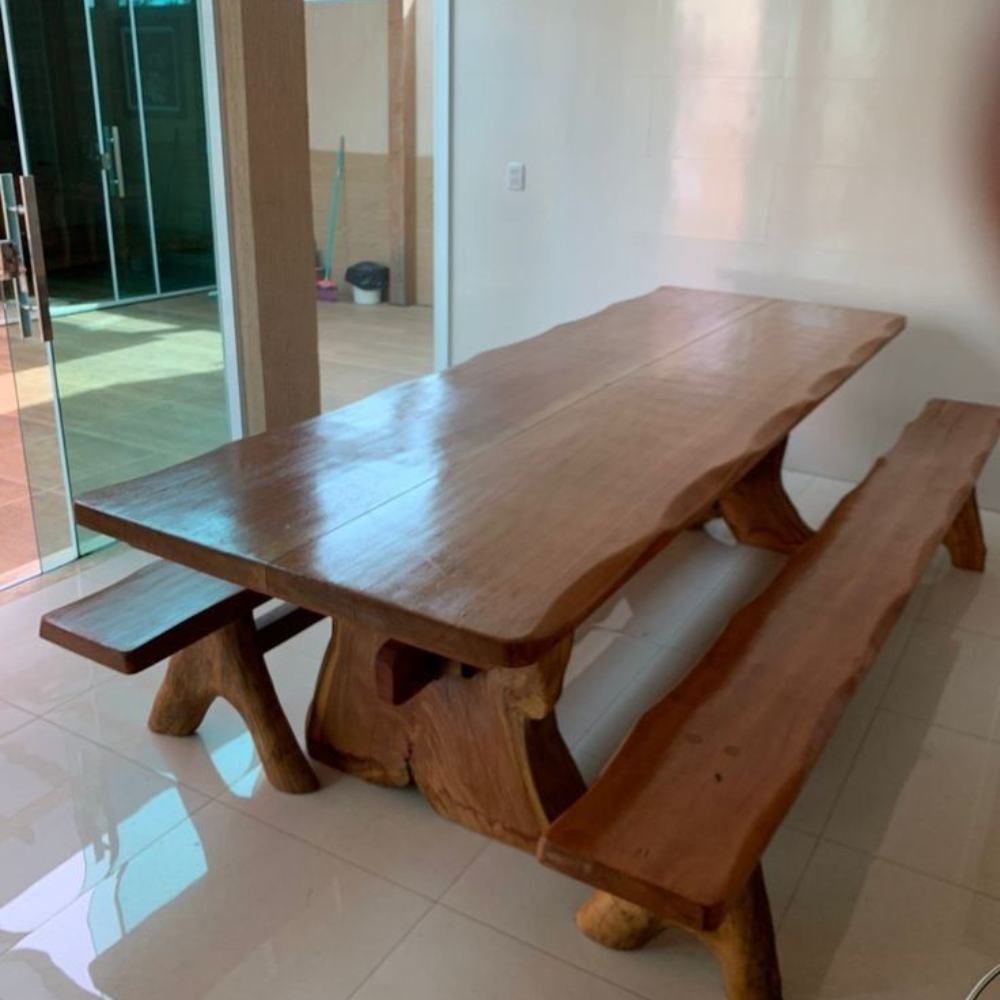 Solid Wood 4-Person Dining Table with 2 Matching Benches - Rustic Farmhouse Style Dining Set