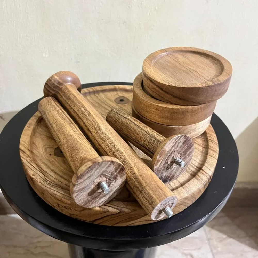 Solid Wood Plant Holder Set – Elegant Natural Finish (Set of 3)