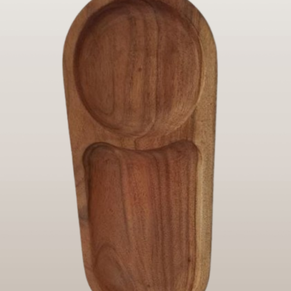Dual-Section Wooden Serving Tray – Handcrafted Acacia Wood Snack Plate