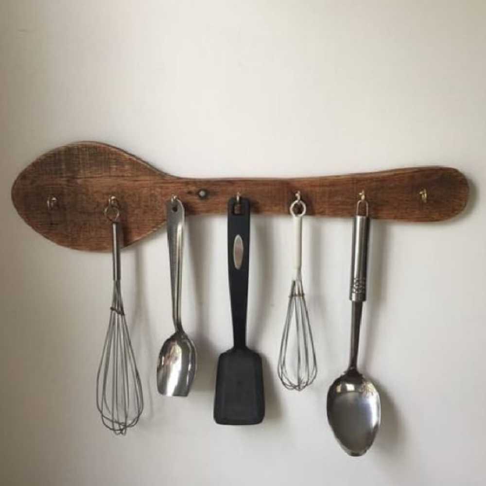 Wall-Mounted Wooden Spoon Utensil Holder – Rustic Kitchen Hanging Rack