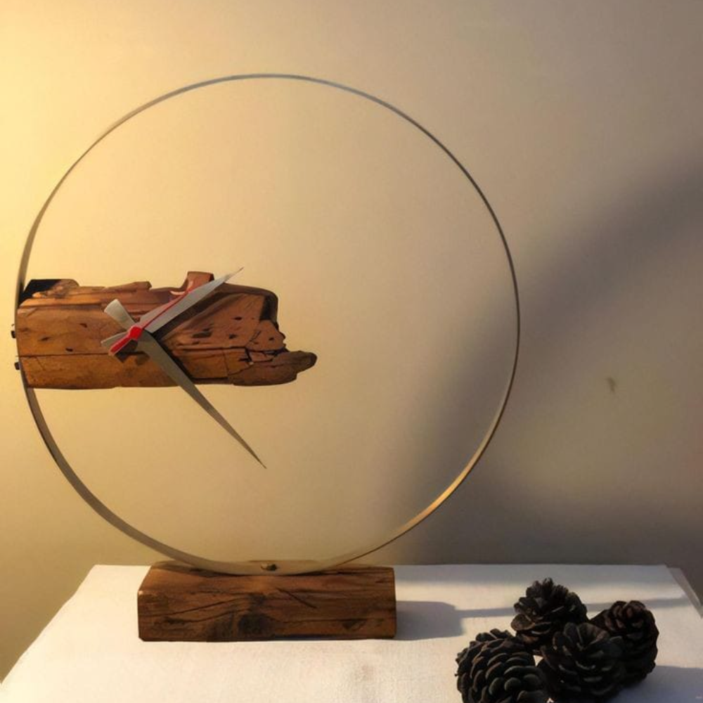 Metal Ring Wooden Table Clock – Elegant Accent for Desks & Shelves