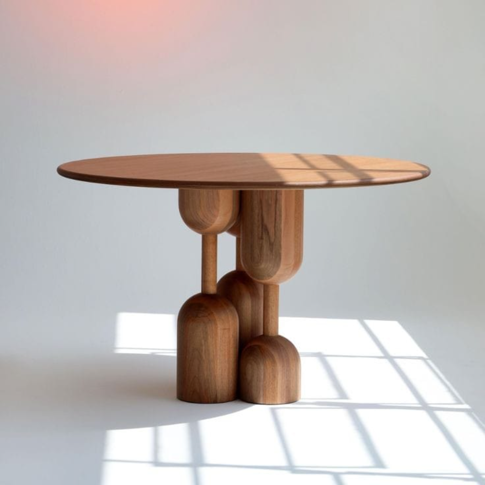 Refined Round Wooden Coffee Table – Handcrafted with Artistic Leg Design