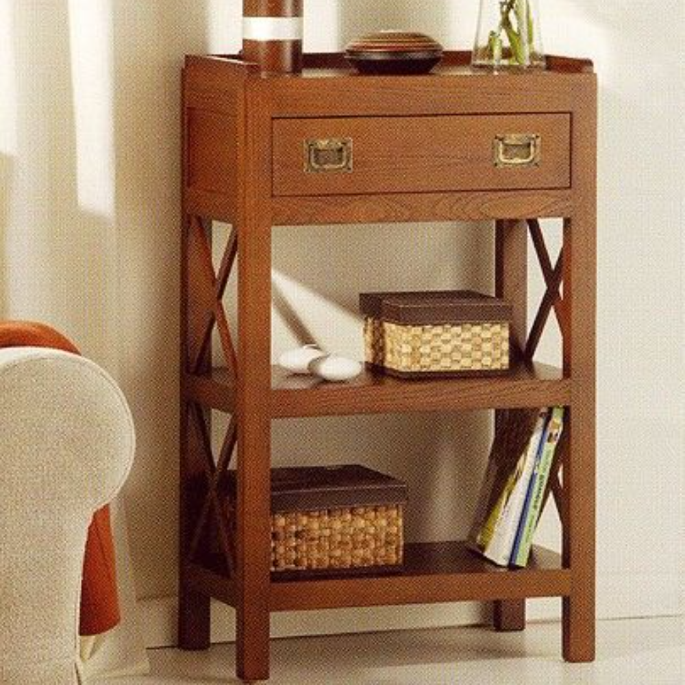 Solid Wood Console Shelf with Drawer – Multi-Tier Narrow Storage Unit