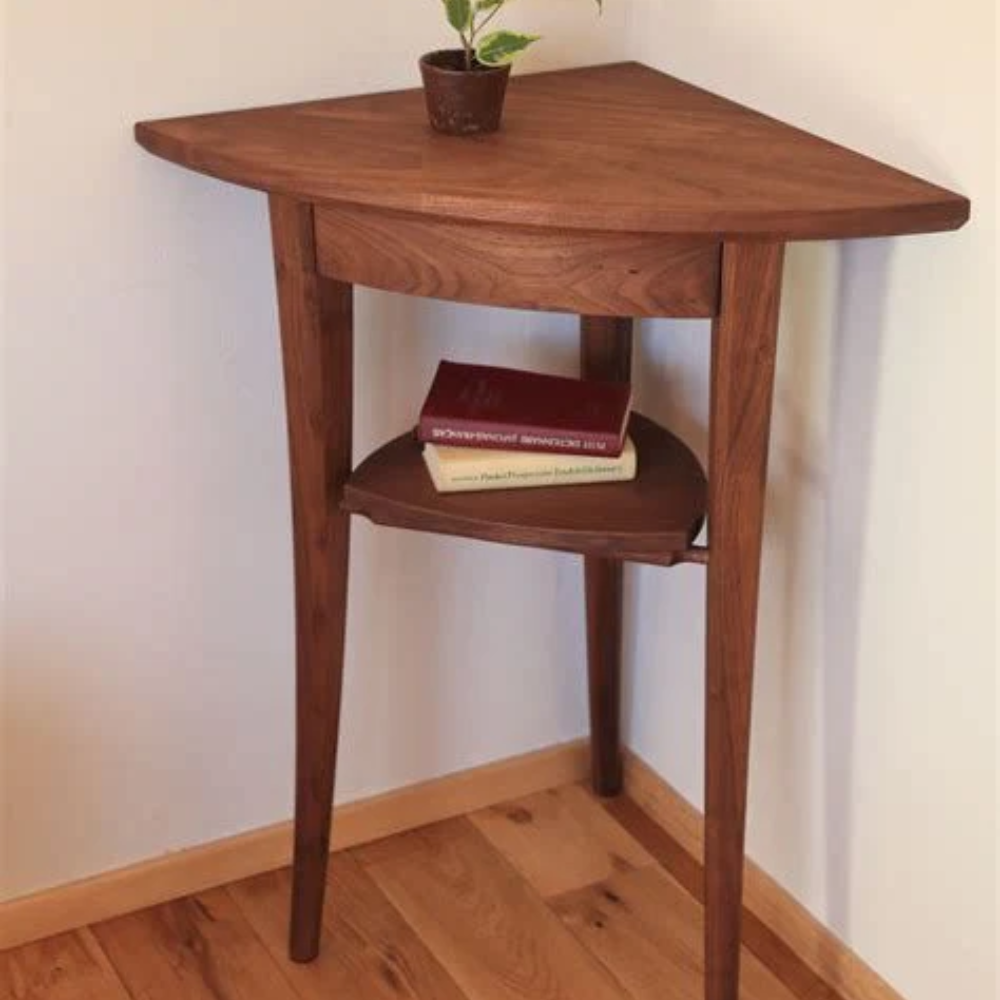 Solid Wood Corner Accent Table with Shelf – Space-Saving Design