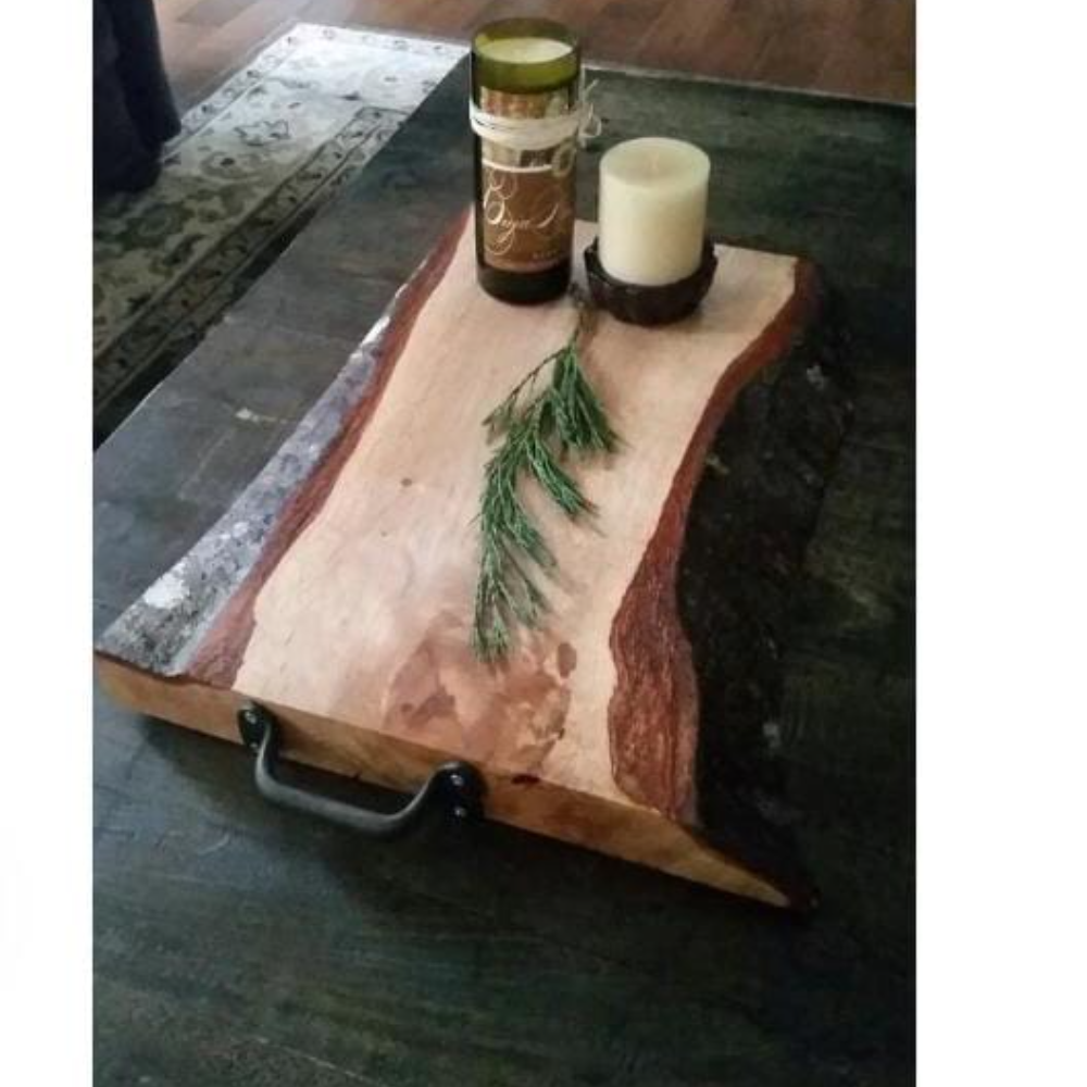 Live Edge Wooden Serving Tray – Rustic Natural Wood Decorative & Food Serving Tray