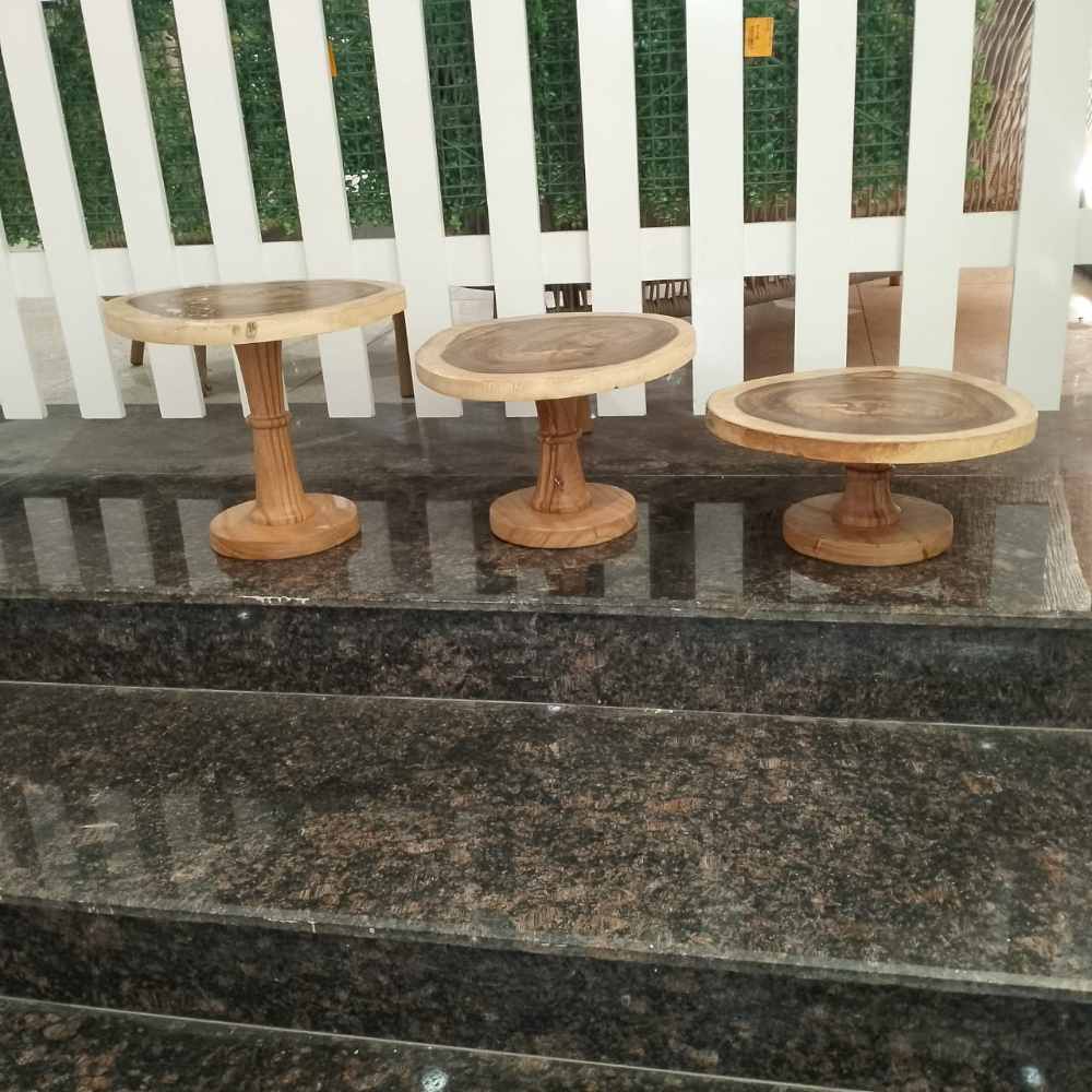 Wooden Pizza Platter Stand – Set of 3 Rustic Serving Boards with Stands