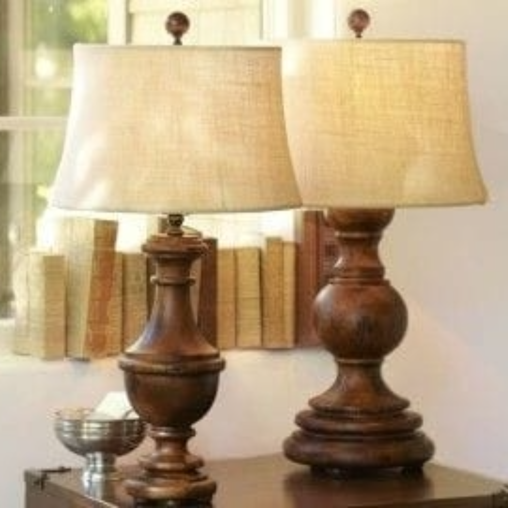 Modern Wooden Lamp Pair