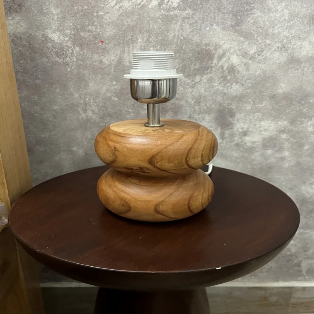 Twin Round Wooden Table Lamp