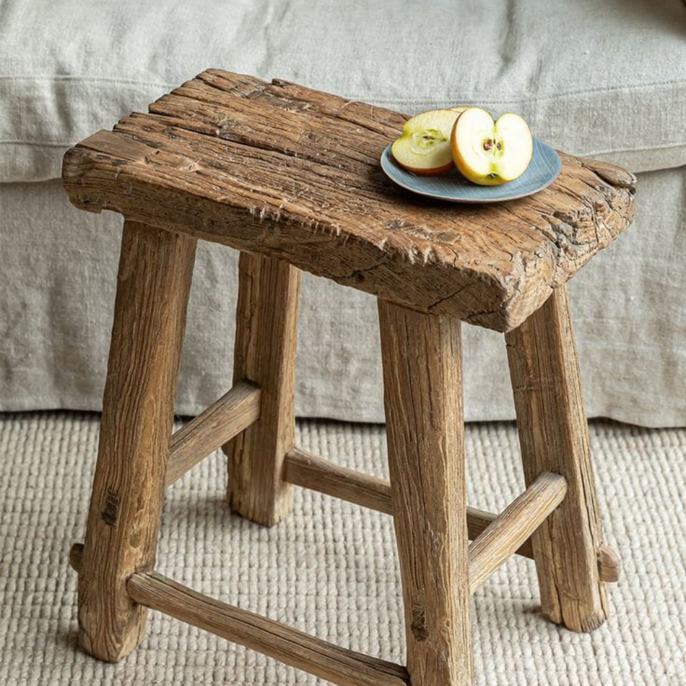 Rustica Wooden Accent Stool – Handcrafted Accent Seating for Living Room & Home Decor