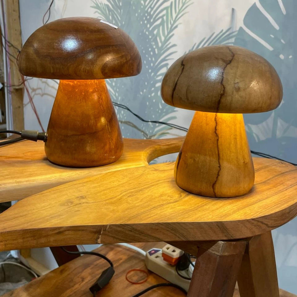 Handcrafted Wooden Mushroom Lamp - Set of 3