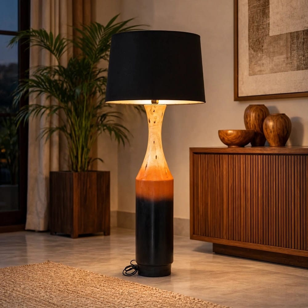 Modern Ombre Floor Lamp with Black Drum Shade - Boho Standing Lamp for Living Room