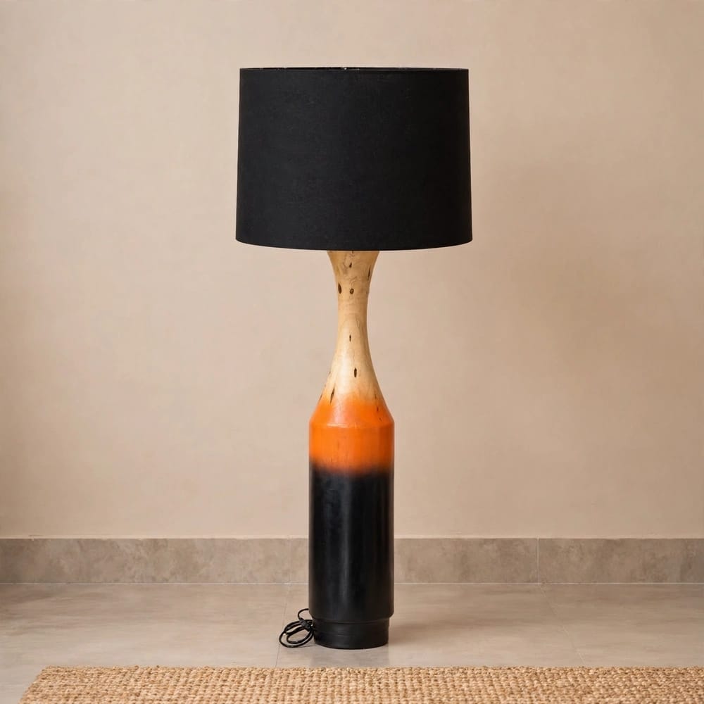 Modern Ombre Floor Lamp with Black Drum Shade - Boho Standing Lamp for Living Room