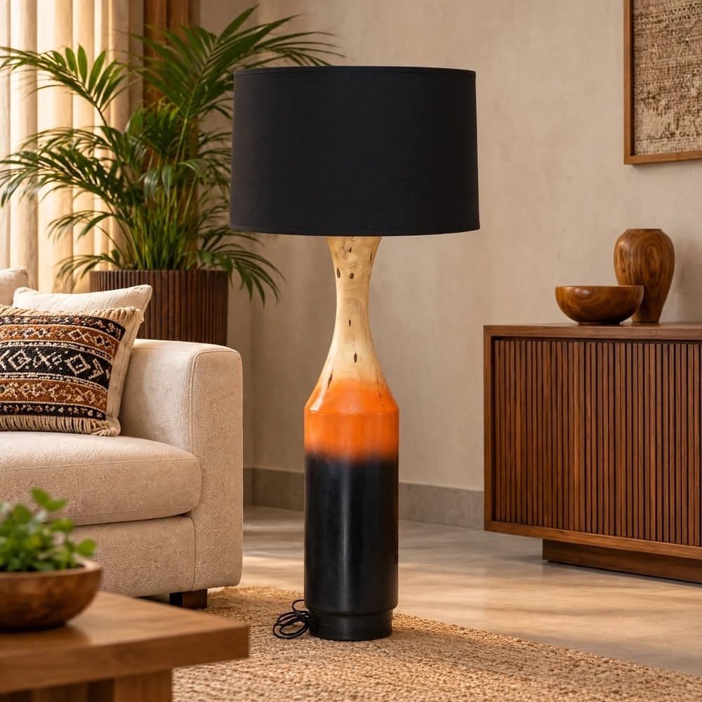 Modern Ombre Floor Lamp with Black Drum Shade - Boho Standing Lamp for Living Room