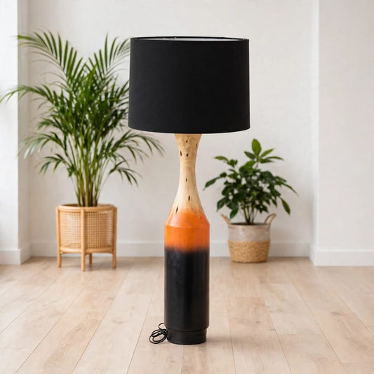 Modern Ombre Floor Lamp with Black Drum Shade - Boho Standing Lamp for Living Room