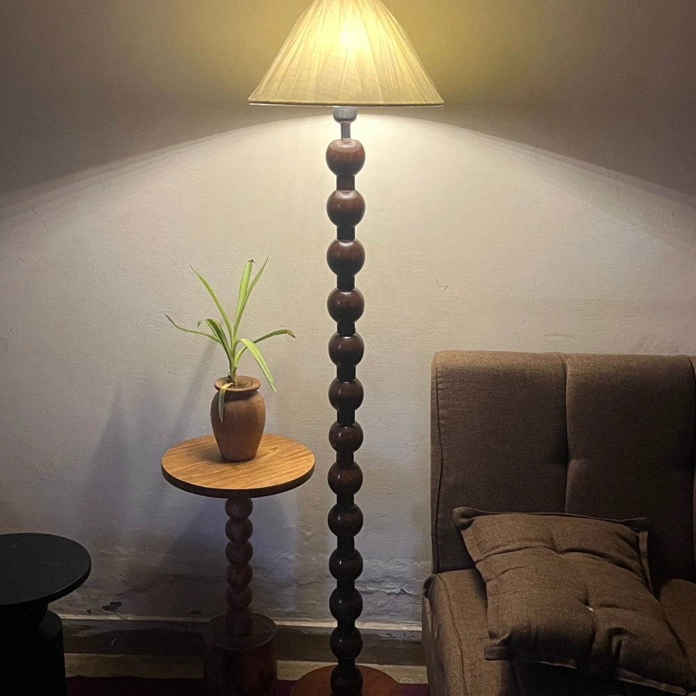 Acacia Brown Wooden Floor Lamp-Ball Design