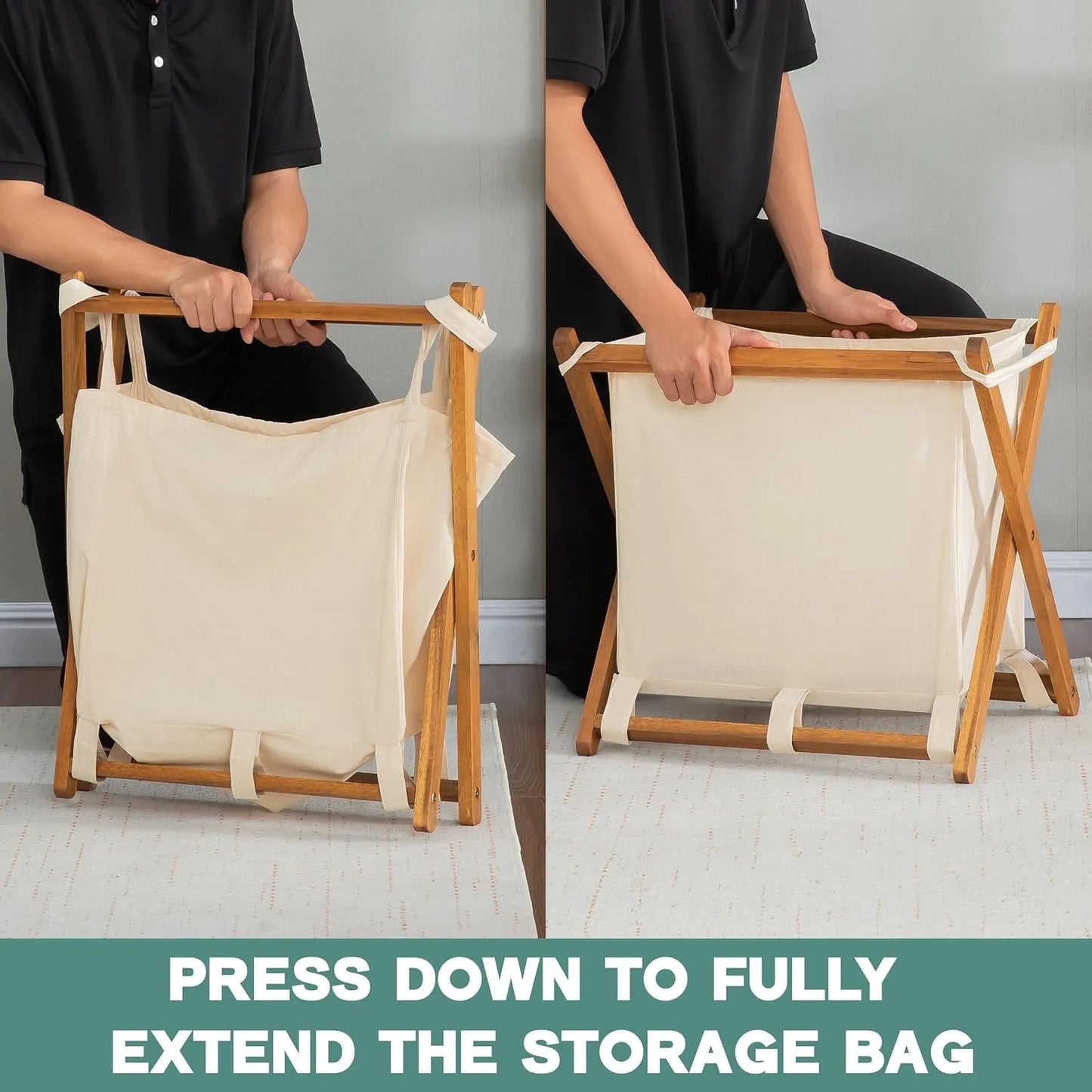 Folding Wooden Jute Laundry Basket- Mutiple Uses
