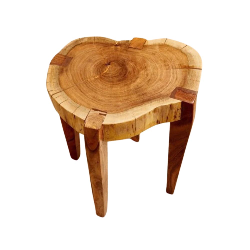 Rustic Java Wood Side Table Natural Wood Rustic Surface Round Side Table – Wood Sajawat