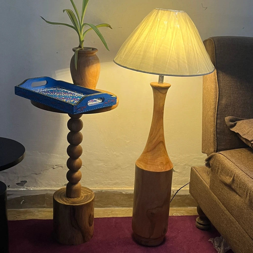 Wooden Floor Lamp with Sleek Column Base
