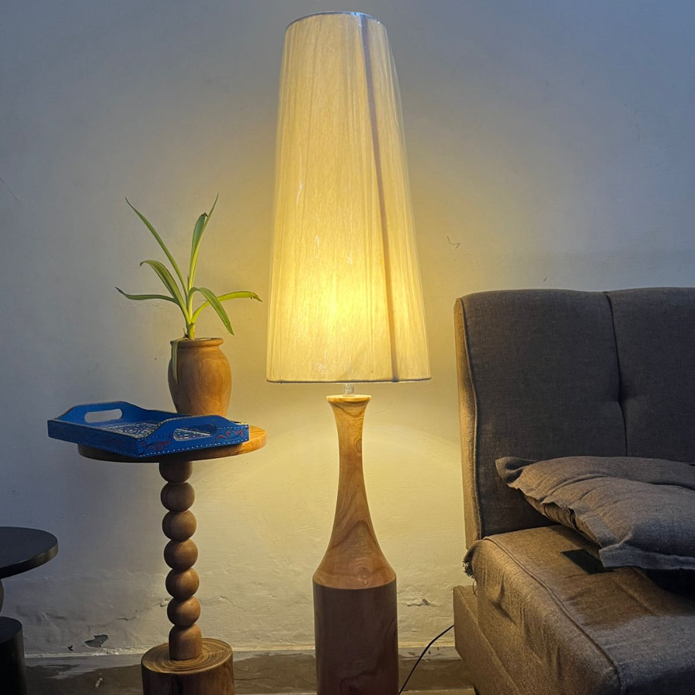 Wooden Floor Lamp with Sleek Column Base