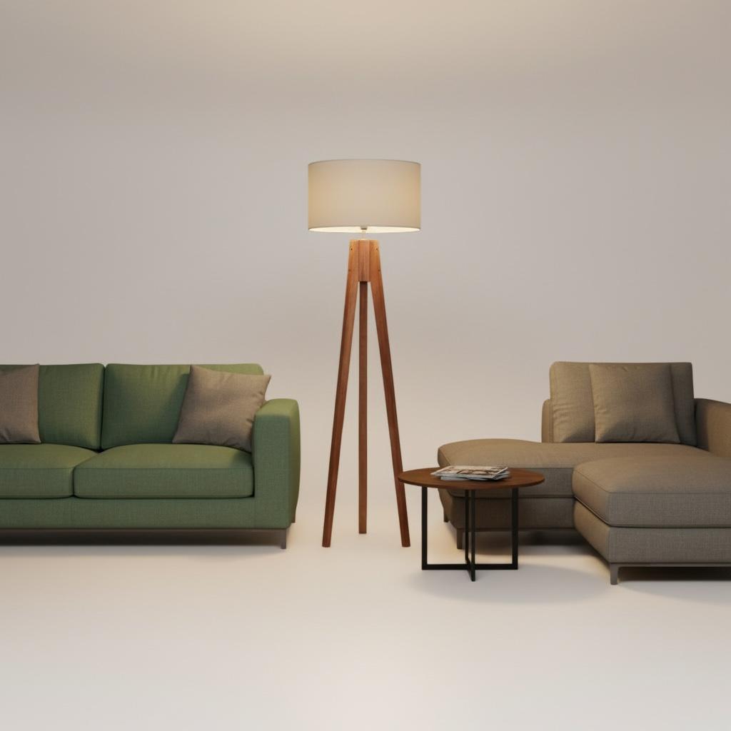 Tall Wooden Tripod Floor Lamp – Mid-Century Leg Design