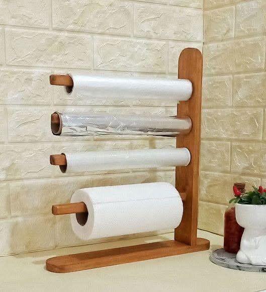 4-Tier Wooden Kitchen Roll Holder