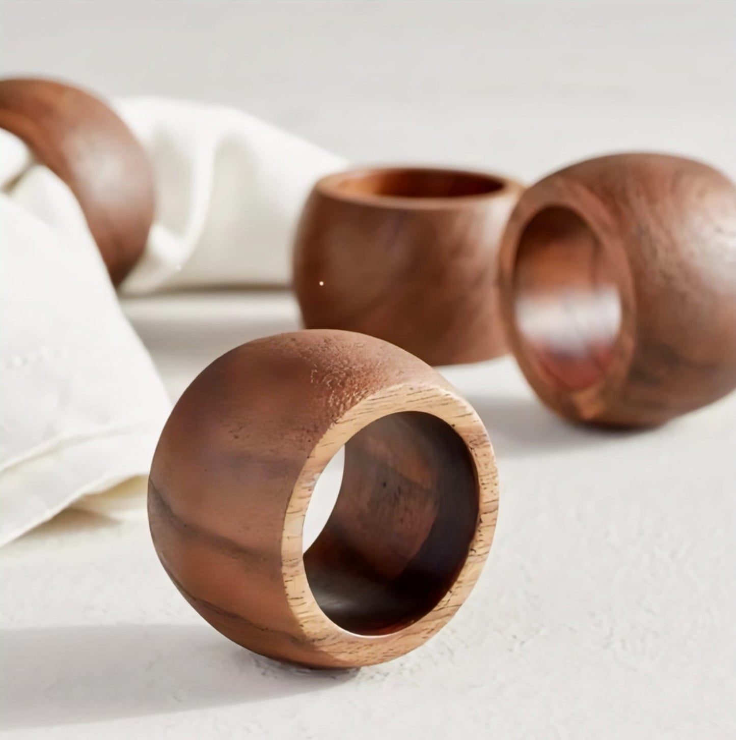 Premium Solid Wood Napkin Ring Set - 5 Artisan Designs for Table Decor