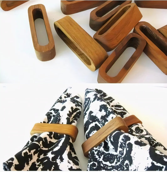 Premium Solid Wood Napkin Ring Set - 5 Artisan Designs for Table Decor