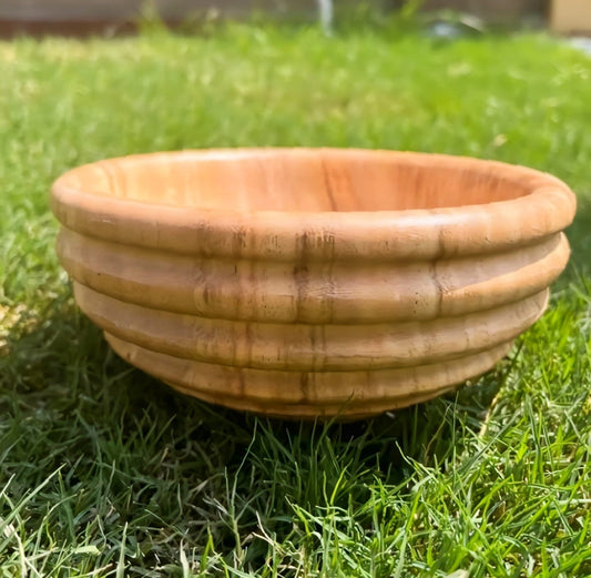 Artisan Hand-Turned Solid Wood Salad Bowl - Ribbed Design Serving Bowl