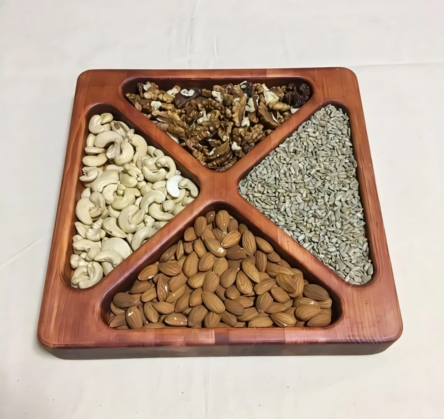 Premium Solid Wood Partitioned Serving Tray - Dry Fruit & Snack Organizer