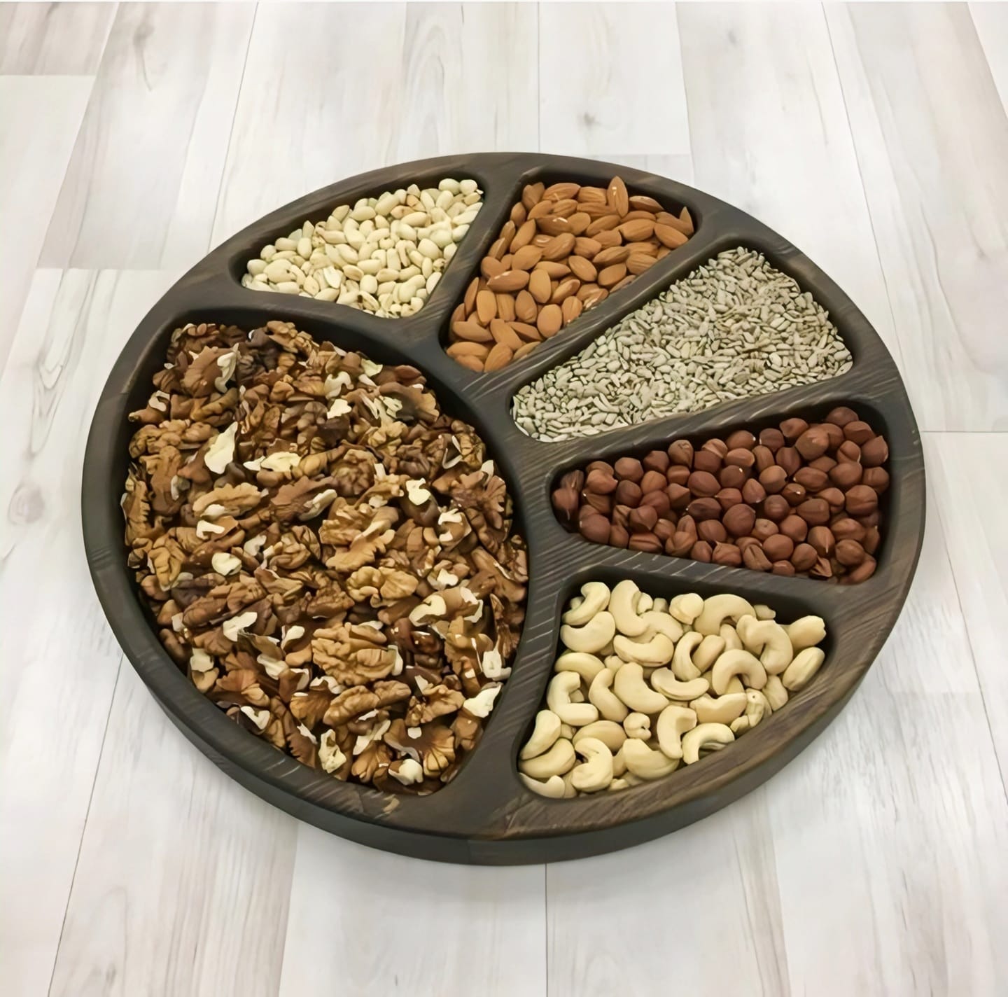 Premium Solid Wood Partitioned Serving Tray - Dry Fruit & Snack Organizer
