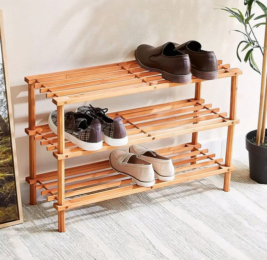 Premium Solid Wood Shoe Rack Organizer - 2-Tier & 3-Tier Entryway Storage