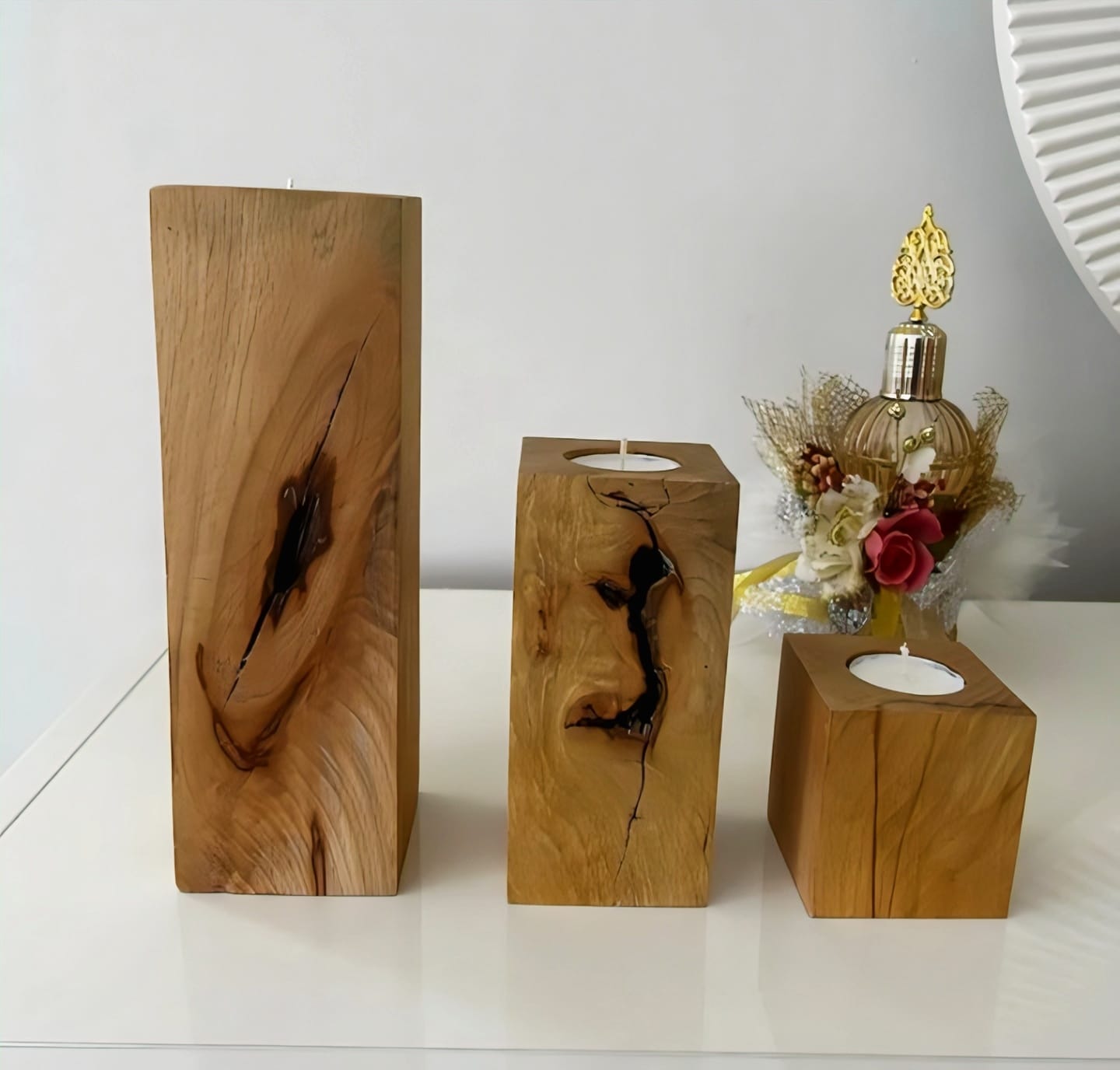 Rustic Wood Block Candle Holders