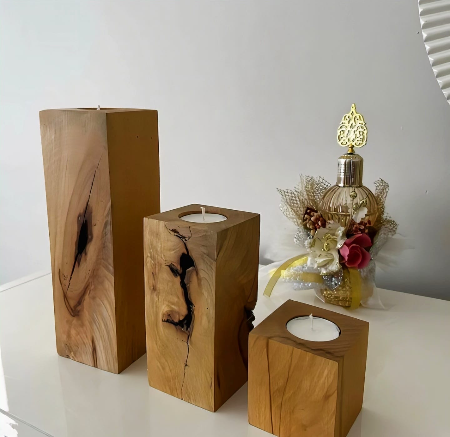Rustic Wood Block Candle Holders